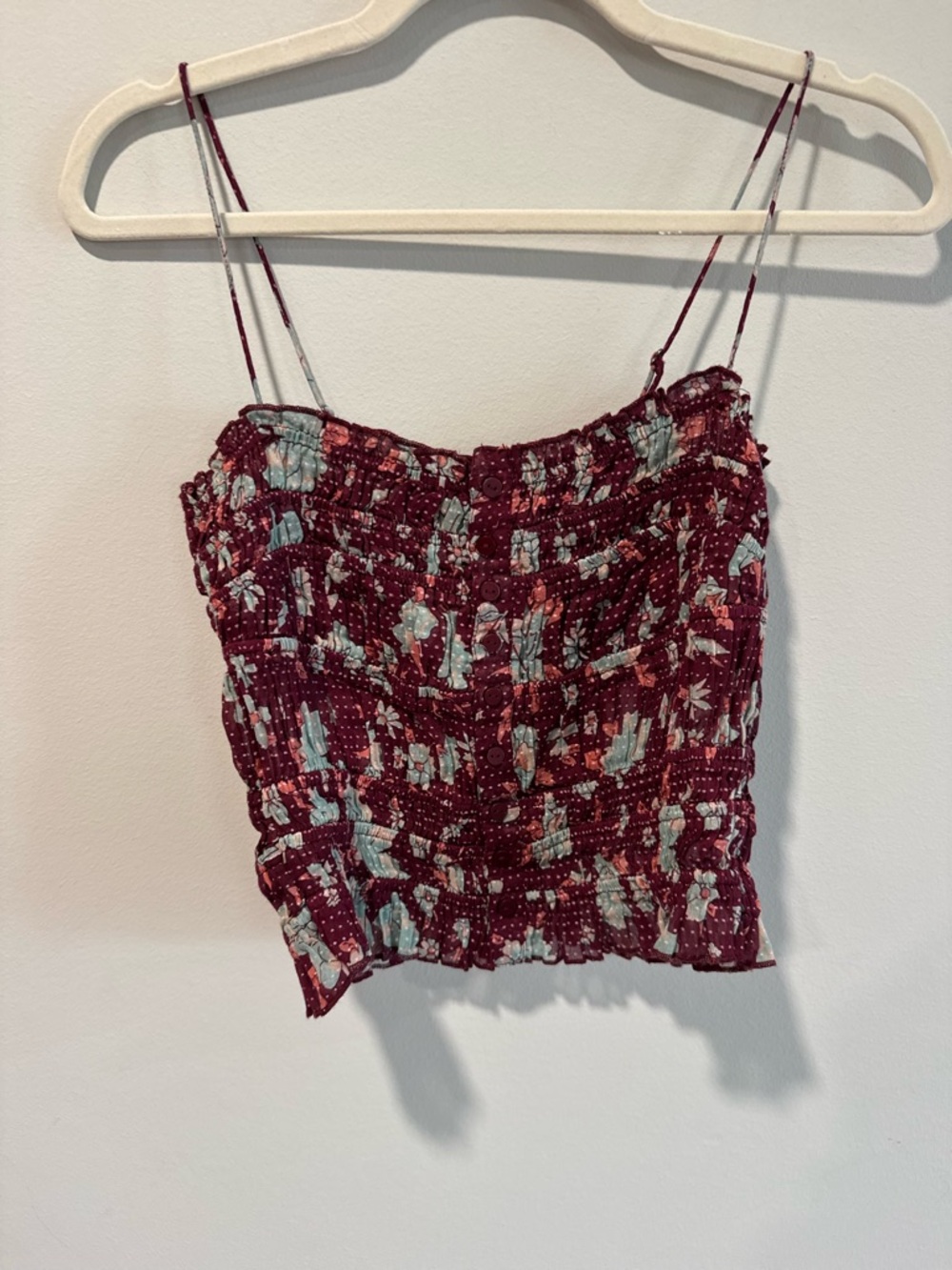 Free People Smocked Floral Tank Top in Burgundy Floral - Picture 7 of 10